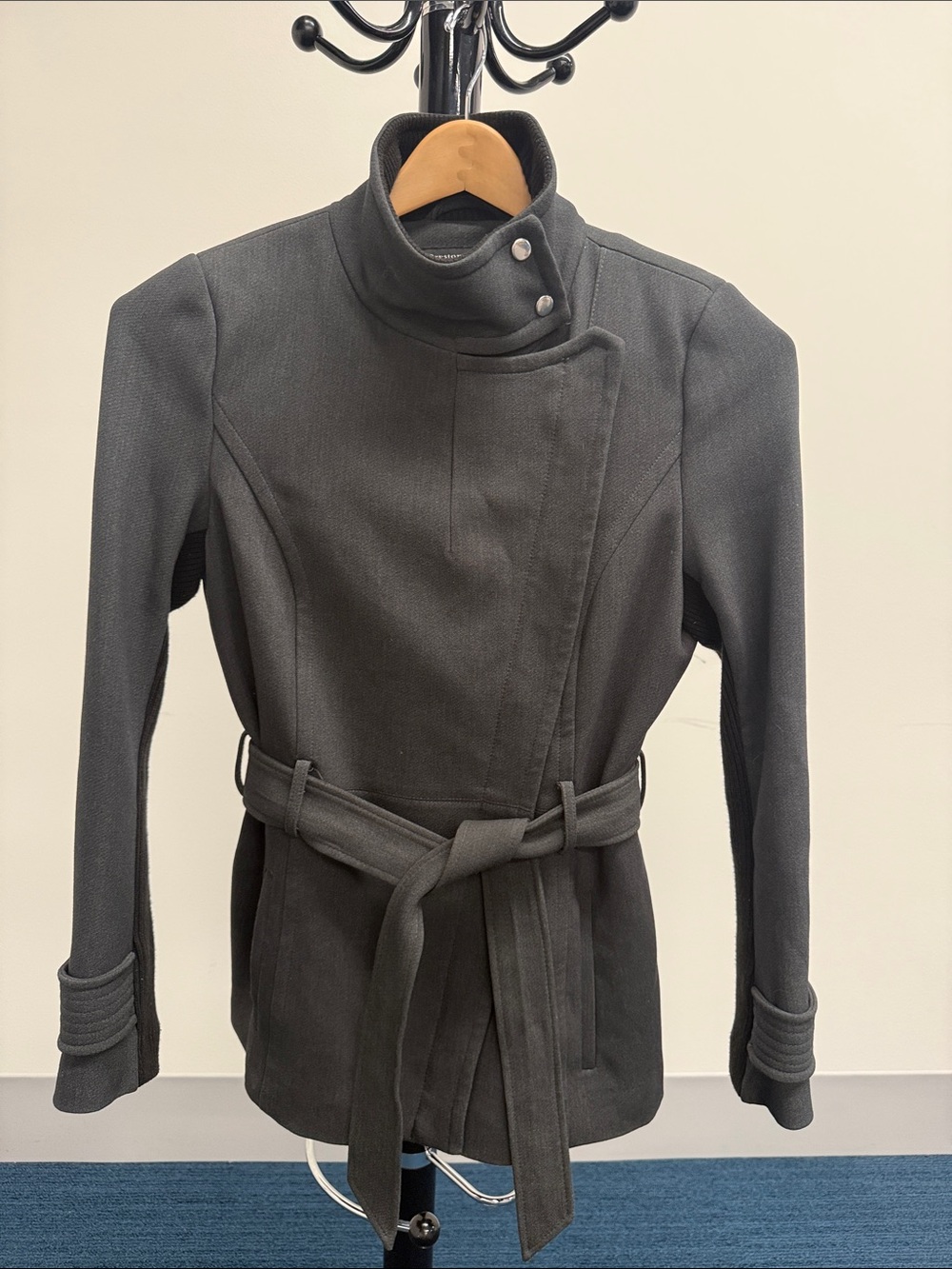Preston & York Charcoal Snap-Collar Belted Trench Coat